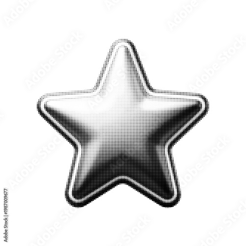 Halftone illustration of a five-pointed star, isolated on a white background. Represents rating, quality, achievement, favorites, awards, and highlighting in a clean monochrome dotted style.