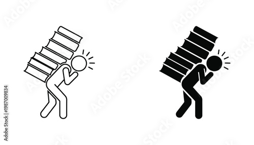 Student Academic Pressure Carrying Heavy Books Learning Burden Icon Vector Graphic