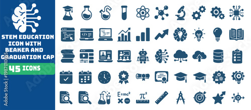 Collection of STEM Education Icons with Lab Equipment and Academic Symbols
