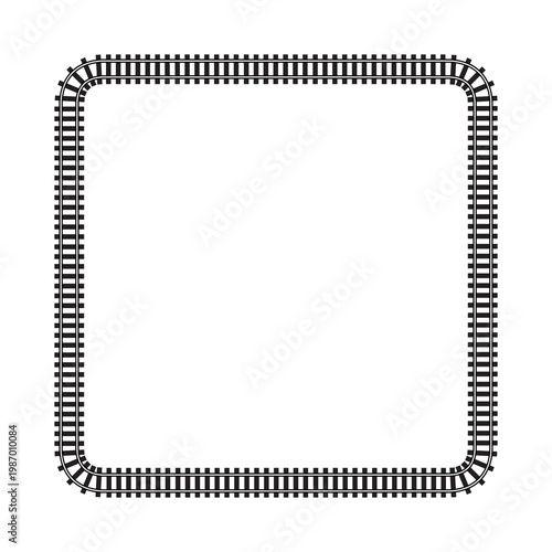 Square railway track frame isolated on transparent background