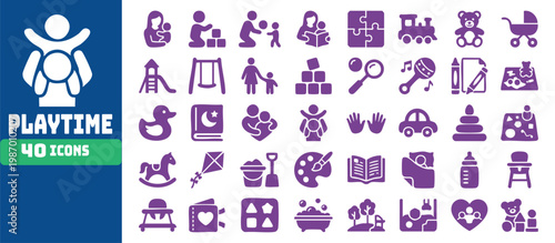Collection of Playtime Activity Icons Featuring Children and Fun Elements