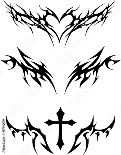 Tribal Tattoo Designs Vector Pack: Heart, Cross, Wings and Tribal Motifs