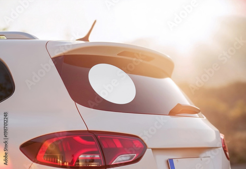 Blank white round sticker on car window, ai generated