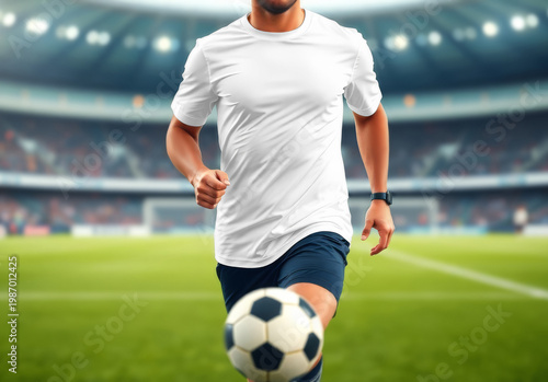 Soccer player in white jersey t-shirt, ai generated