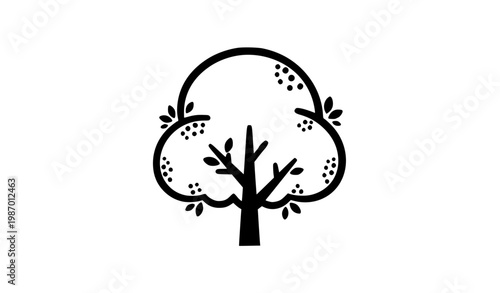 Decorative Simple Tree Vector Illustration Minimal Black Nature Symbol Isolated on White Background