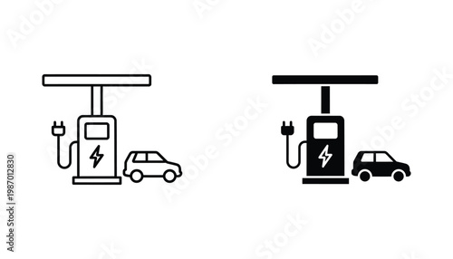 Electric Car Charging Station Icon Electric Vehicle Renewable Energy
