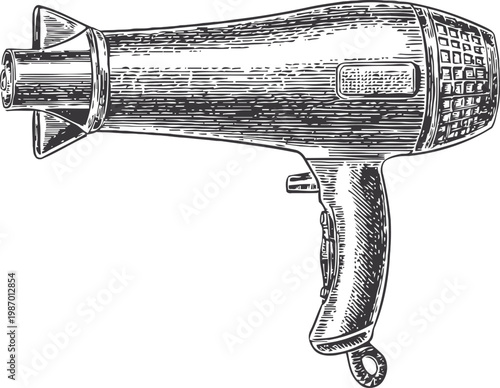 Vintage hair dryer illustration retro beauty styling tool with handle and nozzle detail