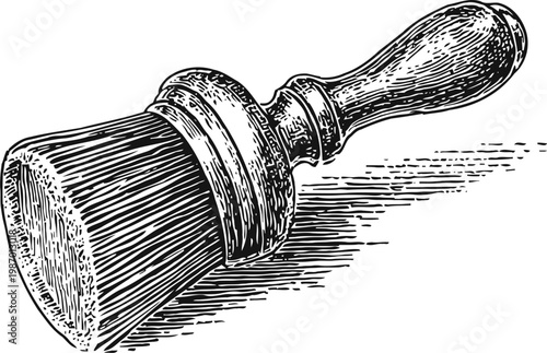 Vintage wooden handled shaving brush engraving barber grooming tool with fine bristles detail