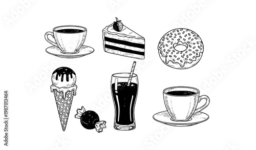 Vintage Sweet Food and Drink Retro Sketch Vector Collection for Bakery and Cafe Menu