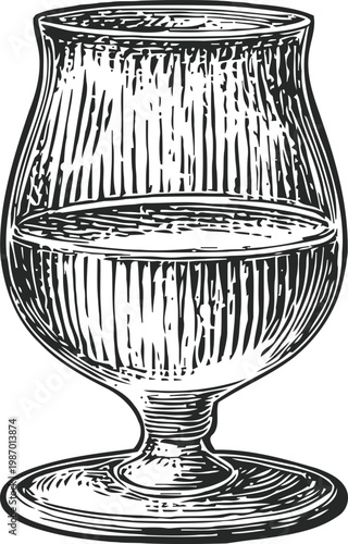 Vintage snifter glass illustration unique hand drawn whiskey or brandy glass with detailed engraved texture