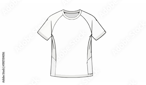 Men athletic t shirt technical drawing vector detailed fashion line art garment illustration