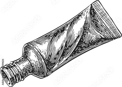 Hand drawn squeezed tube container illustration, cosmetic packaging sketch, beauty product bottle