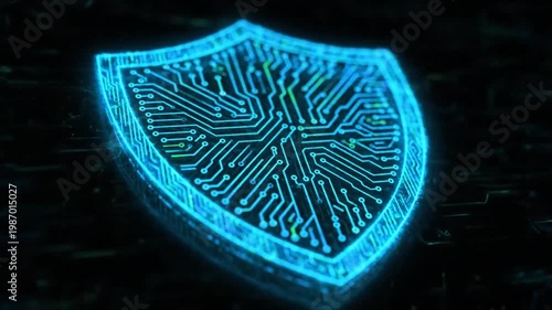 Wallpaper Mural Glowing blue shield with circuit board design on a dark background represents technology Torontodigital.ca