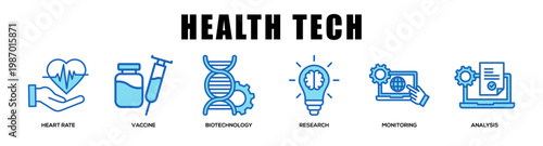 blue - Health Tech web banner icon vector illustration concept