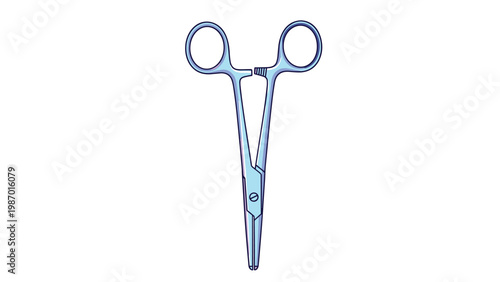 Surgical forceps or hemostat medical tool illustration in a clean blue style, used for clamping blood vessels during healthcare procedures.