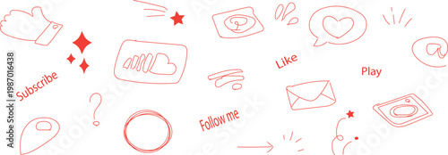 collection of red, hand-drawn doodle icons and text elements, often used in digital design or social media content to represent actions and emotions.