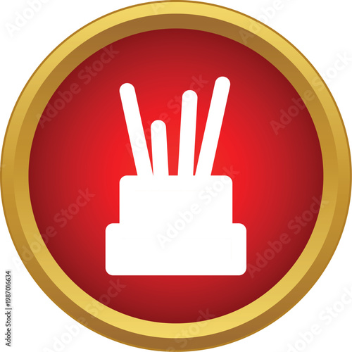 White sushi roll icon in a red circle with golden border