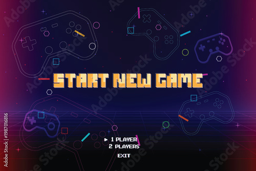 Start new game by selecting a player or exiting the game's main menu. Modern trendy game background with lighting effect.