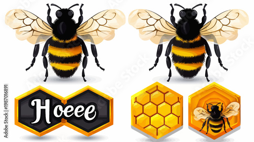 A vibrant illustration showcasing buzzing insects and honeycomb elements, ideal for themes of nature and sweetness