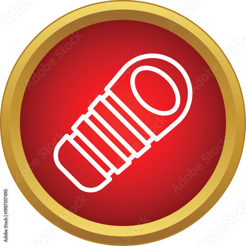 Sleeping bag icon on a red circle symbolizing outdoor activities and travel