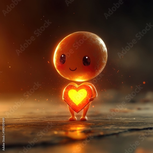 Charming chibi character with a glowing heart symbol on its chest conveying the concept of strong cardiovascular health vitality and overall wellbeing