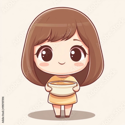 Adorable Chibi Style Character Happily Eating a Warm Homemade Bowl of Nourishing Soup Representing the Comfort and Joy of a Simple Healthy Meal