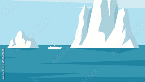 Lone Iceberg Adrift Arctic Flat Design Ocean