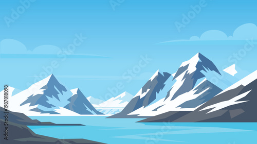 Icy Mountains Meeting Sea Arctic Flat Design