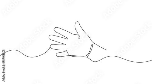 Minimalist single line drawing of a hand reaching out from water symbolizing help hope or connection against a clean white background