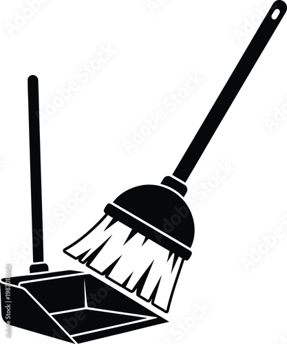 Broom and cleaning tools coloring page