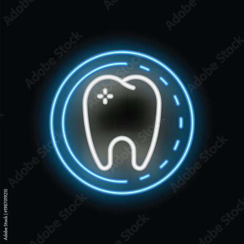 Neon sign illuminating a decaying tooth, perfect for promoting dental clinics and oral health awareness