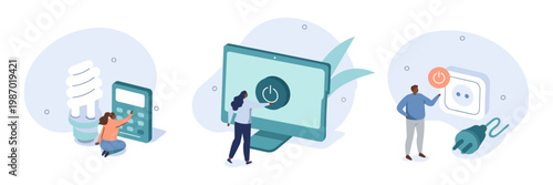 People using technology for communication and online services with technology communication services computer smartphone connection isometric illustration interface information wireless