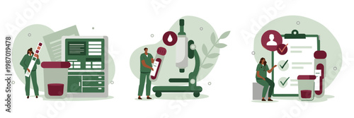 Medical laboratory and research with scientists and equipment laboratory research scientist technology equipment analysis microscope isometric illustration hospital treatment diagnosis