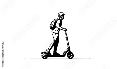 Scooter riders vector icon set with different poses on white background