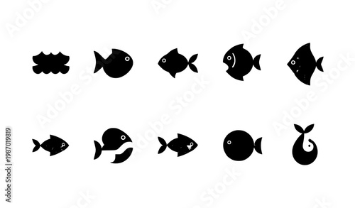 Modern ocean and marine life vector icon set for nautical design on white