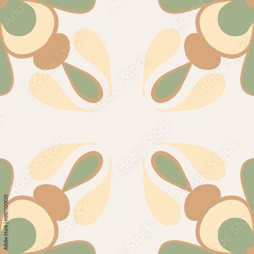 Abstract floral pattern with stylized petals and soft pastel colors creating a seamless retro design tile