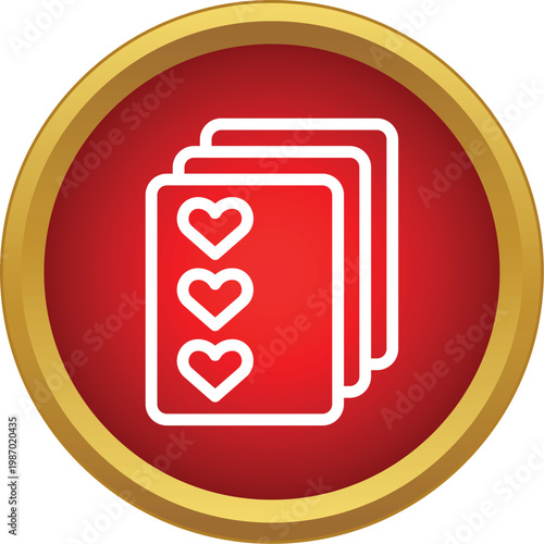 Stack of gambling or game cards displaying the heart suit inside a red circle icon