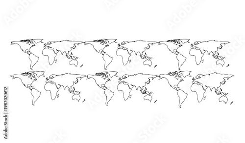 World Map Outline Silhouette Icon Set for Global, Travel, Geography, International, and Business Concept Designs