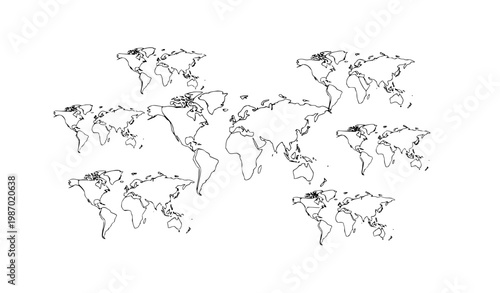 Hand Drawn World Map Collection with Multiple Global Map Variations in Minimal Sketch Style for Geography, Travel, Education, and Cartography Design