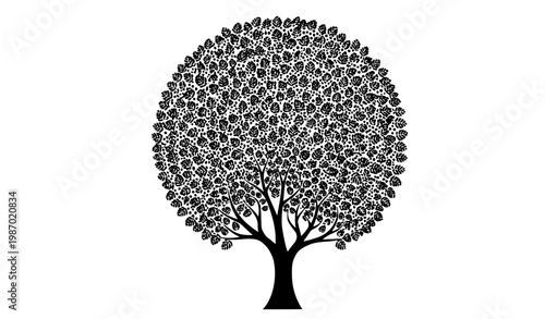 Decorative Tree Vector with Textured Leaves Pattern Black Nature Illustration Isolated on White