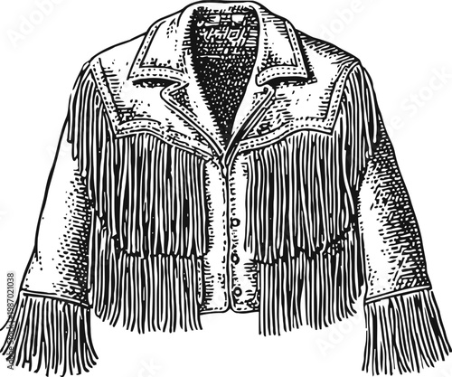 Vintage western fringe jacket with decorative tassels, retro cowboy outerwear garment