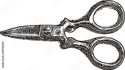 antique vintage scissors hand drawn illustration classic tailor shears detailed sketch with textured lines