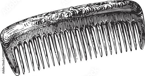 Vintage wooden comb illustration hand drawn grooming tool with fine teeth for hair care and styling