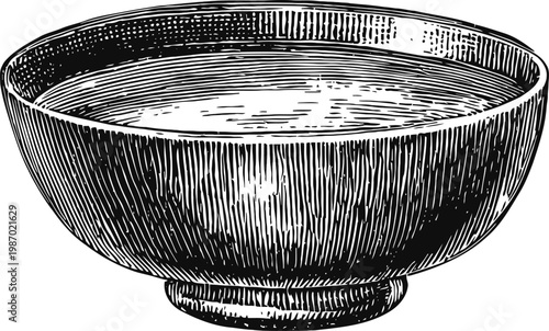 Vintage wooden bowl illustration hand drawn deep round container for food or liquids