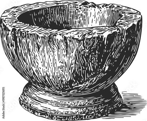 Vintage wooden mortar bowl hand carved kitchen utensil for grinding and crushing herbs and spices