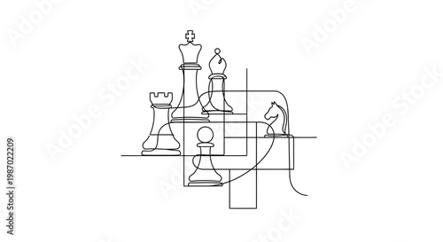 Abstract Chess Pieces Line Art