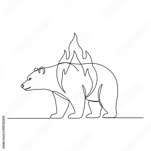 Bear on Fire Line Art