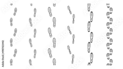 Footprint seamless pattern brush set, walking shoe track line vector
