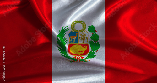Foto Peru flag with cloth textured background