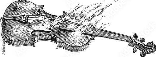 Vintage violin engraving with musical notes and artistic sketch illustration